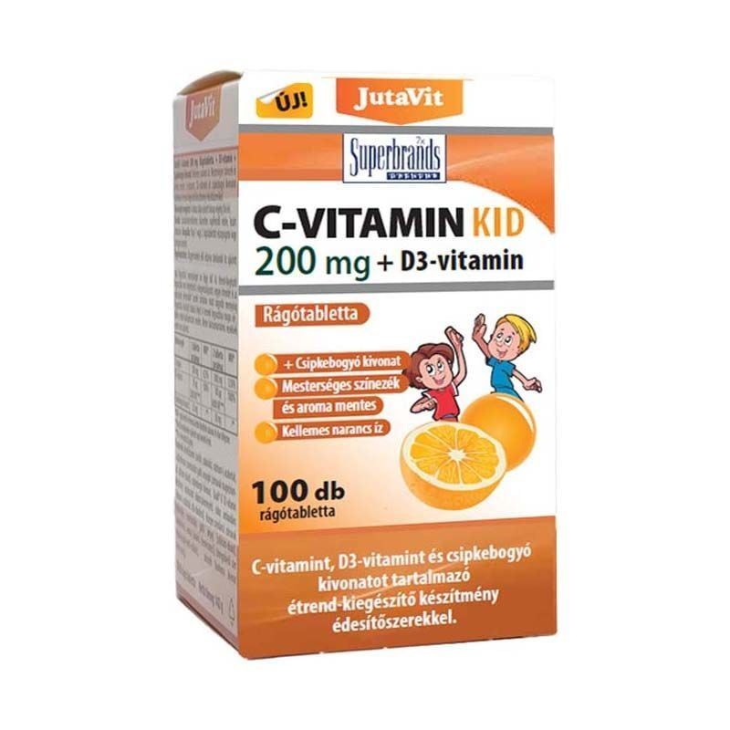 JutaVit C-vitamin 200mg+D3 narancs ízű rágótabletta 100db (KID)